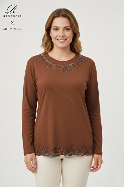 Ravencia Women's Middle Age and Above Drop Patterned Collar Skirt with Stones...