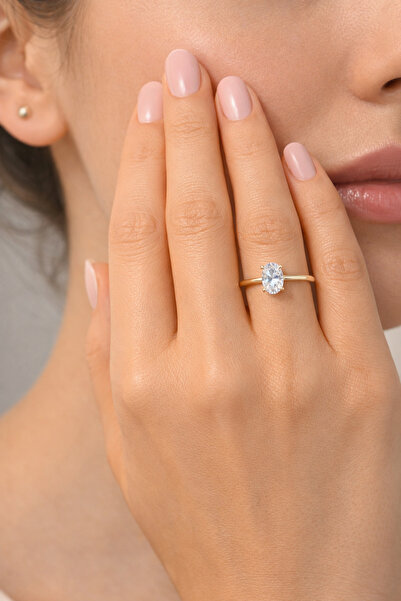 DİLEK KUYUMCULUK Oval tek taş altın yüzük