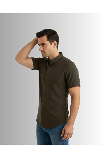 Erkek Gömlek Premium Likralı Kısakollu Slim Fit Erkek Spor Gömlek