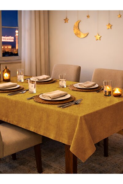 Perle Față de masă de culoare șofran cu textura catifea seria Daily
