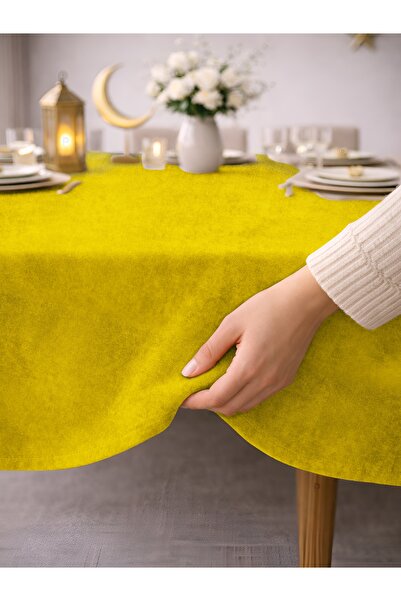 Perle Daily Series Kadife Dokulu Güneş Sarısı Rengi Masa Örtüsü
