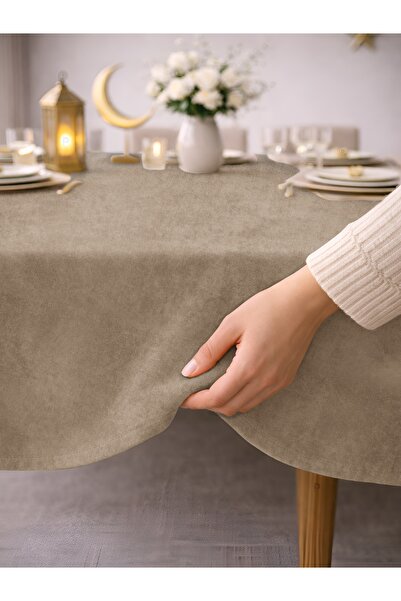 Perle Daily Series Kadife Dokulu Bej Rengi Masa Örtüsü