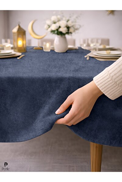 Perle Daily Series Kadife Dokulu Uzay Mavisi Masa Örtüsü