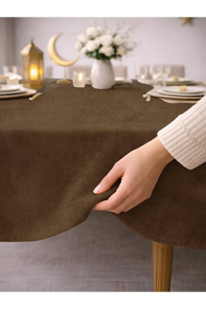Perle Daily Series Kadife Dokulu Kahverengi Masa Örtüsü
