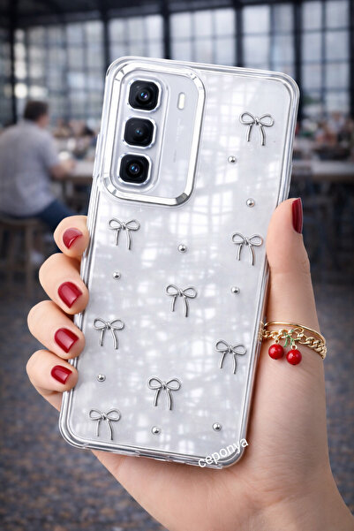 Ceponya جراب لهاتف Infinix Hot 50 Pro 4G بتصميم وسادة هوائية وغطاء عمود شفاف فضي