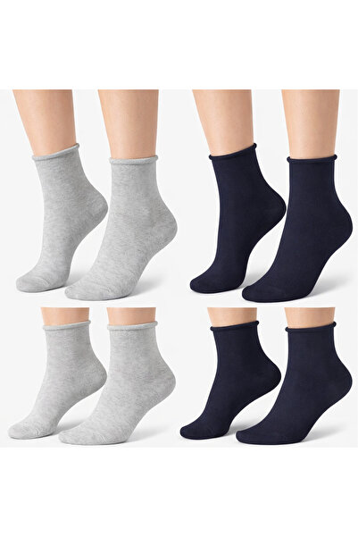 ZvM Pachet de 2 șosete pentru femei, gri bleumarin, fără elastic