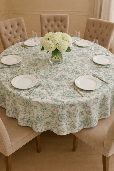 Rona Home Özel Tasarım Yeşil Çiçekli Güpürsüz Masa Örtüsü Kaliteli Dijital Ba...