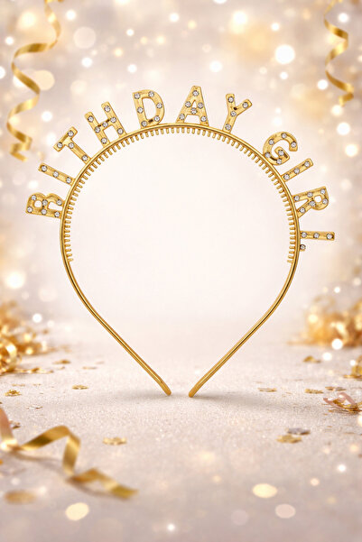 Larenya Coroană din plastic cu piatră de culoare aurie, cu textul „Birtday Girl”