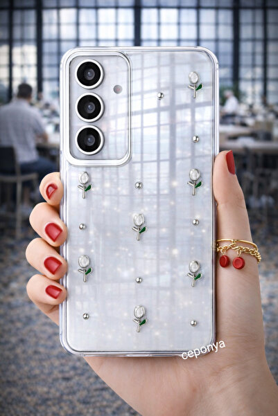 Ceponya جراب Galaxy S25 Plus بتصميم وسادة هوائية وغطاء عمود شفاف فضي