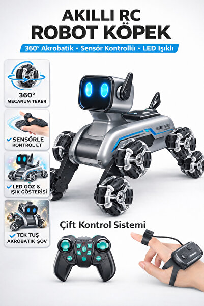 YILDIRIM OYUNCAK Uzaktan Bilekten Kumandalı Şarjlı 8 Teker Akrobat Robot Köpe...