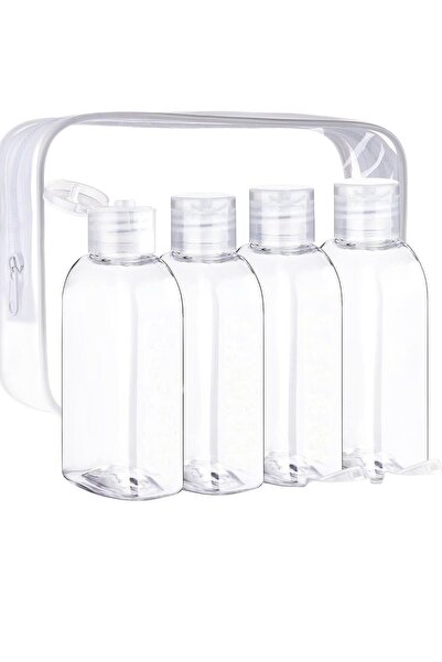 Choice 4 زجاجات سفر بيضاء سعة 100 مل مع ملصق وحقيبة تخزين، زجاجة بلاستيكية بن...