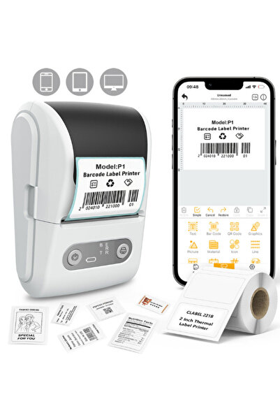 SONREİR Mpı P1 Termal Yazıcı Etiket Yazıcısı Kablosuz Mini Taşınabilir Blueto...
