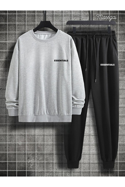 Massgai Unisex Essentials Design Printed Crew Neck Oversize Bottom-Top Jogger...