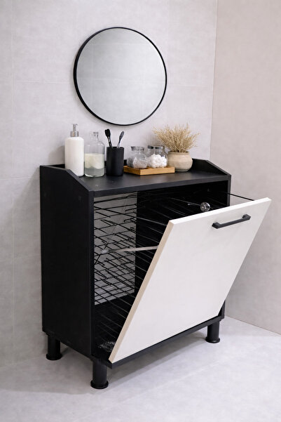 APALA خزانة حمام خشبية متعددة الأغراض بقسمين مع سلة للغسيل المتسخ، 4 خيارات أ...