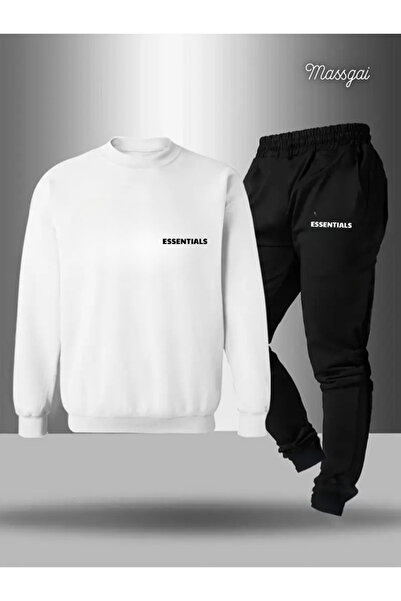 Massgai Unisex Essentials Design Printed Crew Neck Oversize Bottom-Top Jogger...