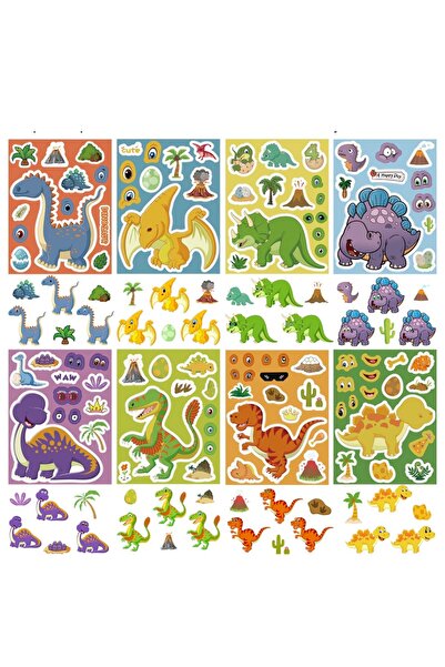 Choice 8 قطع/8/16/24 قطعة من ملصقات أحجية الديناصورات اللطيفة، ملصقات وجوه مص...