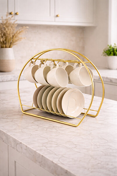 KARTEYA حامل أكواب ذهبي عالي الجودة مع 6 خطافات حامل أكواب فاخر