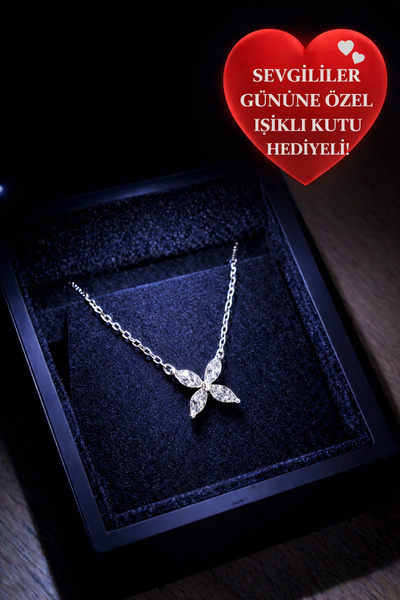 Siminkari 925 Ayar Markiz Kesim Çiçek Kolye Büyük Boy Rodyum Kaplama