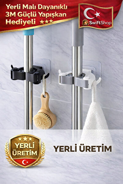 Swift Shop 3 Adet Çok Amaçlı Paspas ,Süpürge, Fırça, Mop Askısı Sap Tutucu Mu...