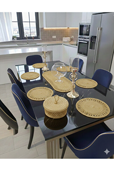 Metasupla مجموعة سلة خبز محبوكة من 6 قطع مع غطاء واحد وحامل تقديم ذهبي منقوش