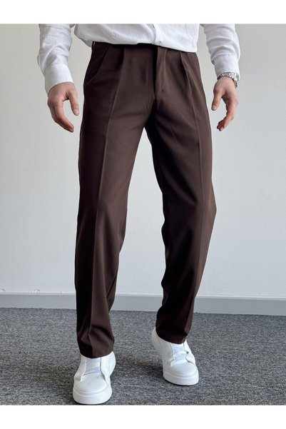 HAVANO Men's Brown Baggy Fit Fabric Trousers Daily Stylish Casual
