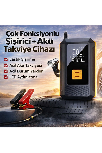 EN SİGA Akü Takviye Cihazı Lastik Şişirme Pompası 16.000 MAh LED Ekranlı 150P...