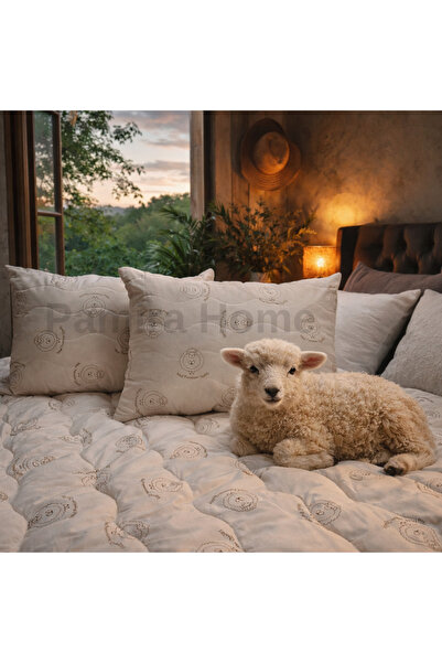 Pamira Home Kapitoneli %100 Merinos Boncuk Yün Yastık Seti 2 Adet