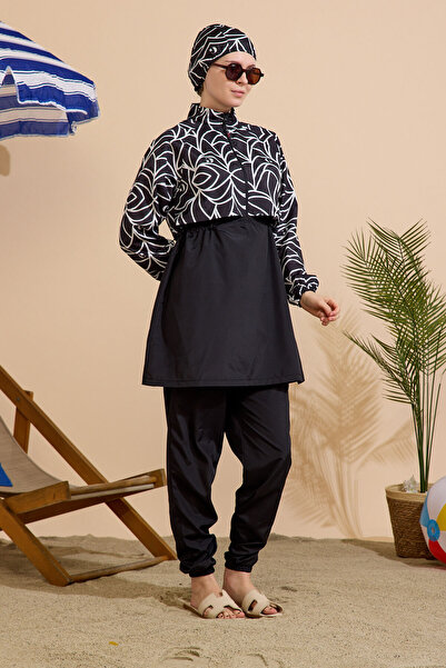 GAVLİA Women's Hijab Swimsuit 4-Piece Set - Half-Covering with Zipper..