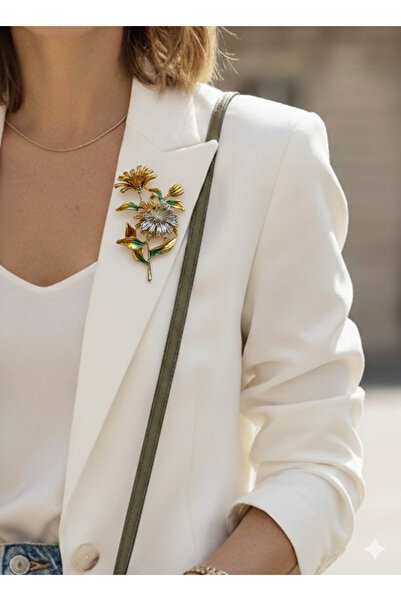 Neşeli Atölyem Zarif ve Şık Karahindiba Çiçeği Beyaz Yaka İğnesi Broş
