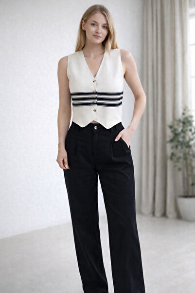 MAYEN MODA Kadın Krem Crop Yelek