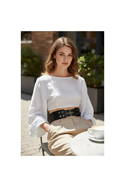 leopardess Siyah Kadın Kemer Kalın Çift Tokalı Bel Aksesuarı