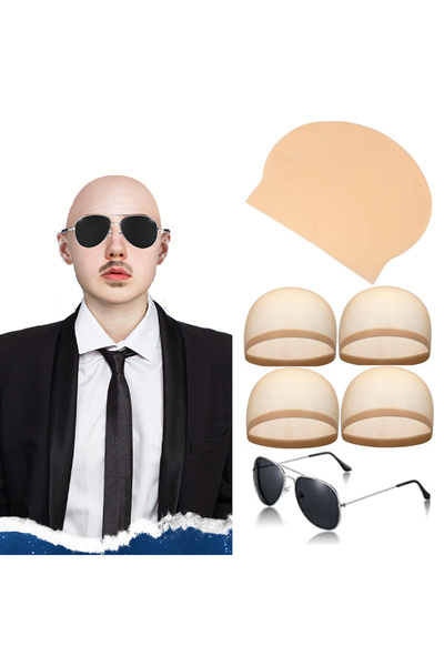 Choice 3pc-guangtoucap 6pcs Bald Caps with Glasses Bald Head Wig Cap Party Co...