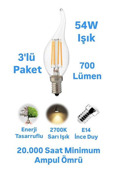 repplam Horoz 6 Watt E14 Duylu Rustik Led Ampul Kıvrık Sarı Işık Avize Ampulu...