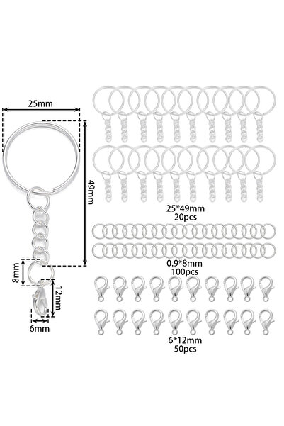 Choice مجموعة سلاسل مفاتيح فضية اللون مكونة من 170 قطعة، مزودة بسلسلة ومشبك ل...
