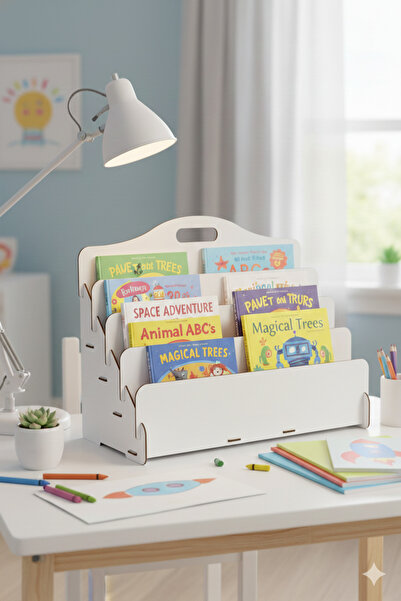 Simux Carry Montessori 4 Raflı Ahşap Mini Kitaplık -Çocuk Odası Kitaplık - Ma...