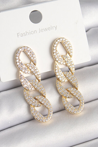 Skygo Brass Gold Color Zircon Stone Chain Model Women's Earrings - Tj-Bkp10202