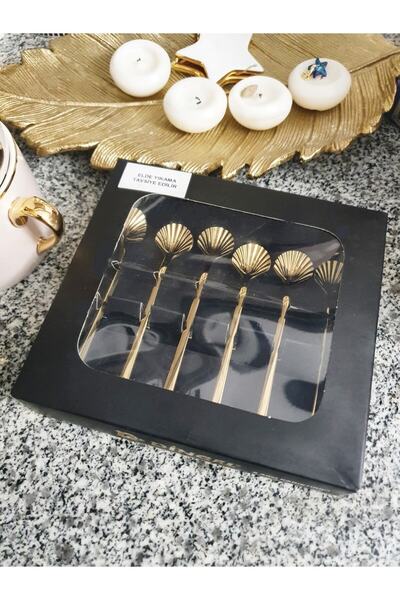 LOVYCO 6 Adet Lüx Gold Çay Kaşığı Kahve Nescafe Sunum Reçel Kaşık Seti Kutulu 12cm 18/10 Paslanmaz