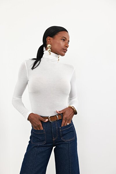 5in1Canpolat بلوزة بيضاء شفافة بياقة واقفة