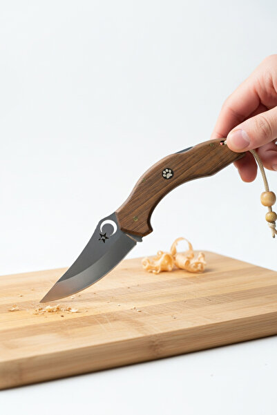 MERTCAN KNİFE Ceviz Saplı El Yapımı Ay Yıldızlı Katlanır Kamp Ve Piknik Çakısı