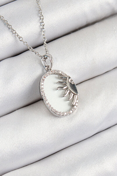 Skygo قلادة نسائية من الفولاذ 316L مرصعة بحجر الزركون نصف الشمس باللون الفضي ...