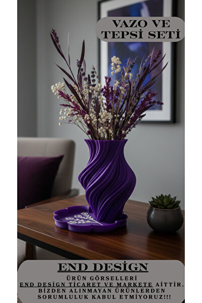 END Design مجموعة مزهرية وصينية زخرفية بتصميم حلزوني ثلاثي الأبعاد - إكسسوارا...