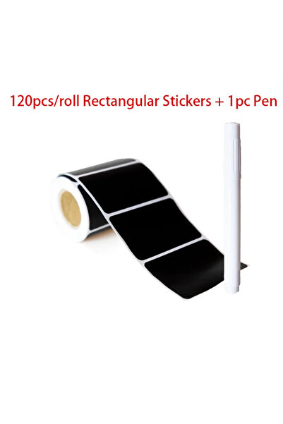 Choice 120 Square and 1 pen Black Waterproof Reusable Label Stickers with Whi...