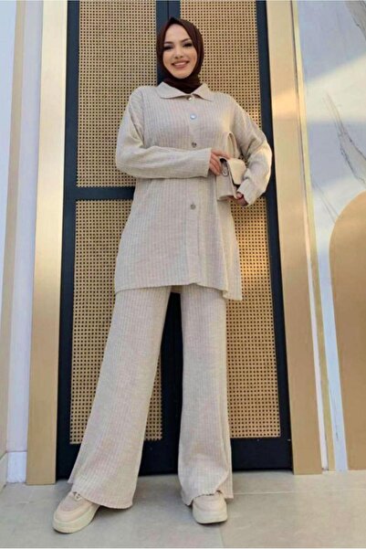 TRENDTESETTÜR KADIN BEJ (TAŞ) PANTOLONLU TRİKO TAKIM T 54222