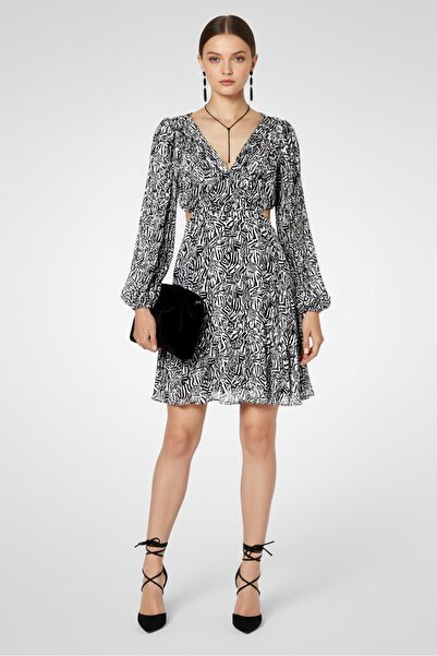 Michael Kors فستان نسائي قصير كاجوال مطبوع بالكامل، أسود