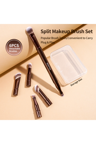 Choice مجموعة فرش مكياج مزدوجة الأطراف بلون القهوة، قابلة للفصل، مناسبة للسفر...