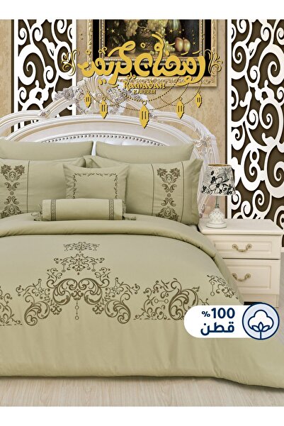 Master Home Textile طقم لحاف قطني مطرز، مقاس كينج، 8 قطع، حشوة ثابتة، 200 خيط...