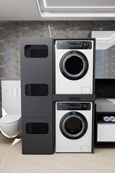 Mirobi WashBox Banyo Kirli Sepetli Çamaşır Makinası Dolabı ve Kurutma Makinas...