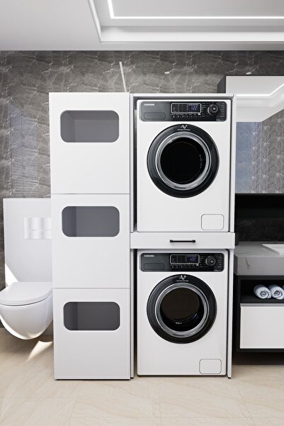 Mirobi WashBox Banyo Kirli Sepetli Çamaşır Makinası Dolabı ve Kurutma Makinas...