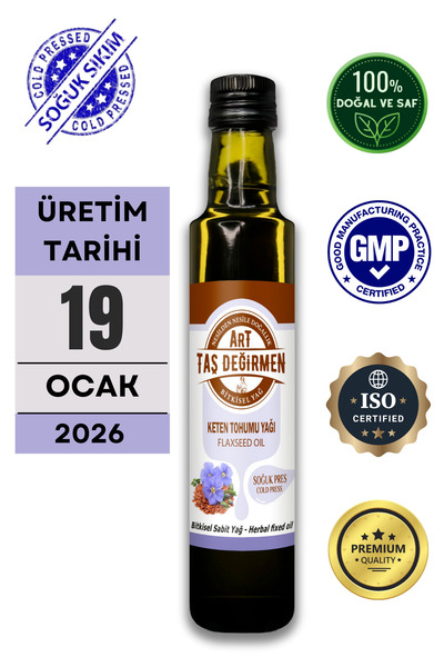 Art Taş Değirmen %100 Saf, Doğal Keten Tohumu Yağı 250 ml Soğuk Sıkım (HEDİYE...