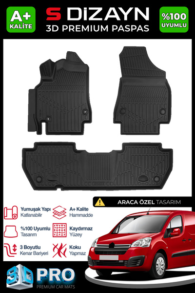 S Dizayn S-Dizayn Citroen Berlingo 3D Pro Havuzlu Paspas 2008-2018 A+ Kalite ...